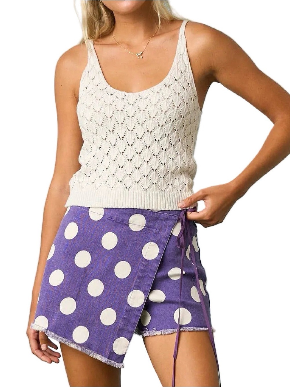 mittoshop Purple Polka Dot Wrap Skort with White Dots